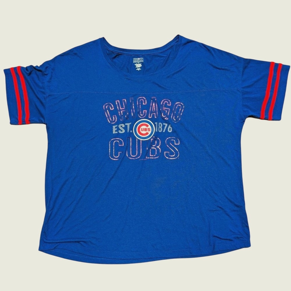 Chicago Cubs Shirt Womens Plus 2X 18 20 Graphic Logo‎ Metallic T-shirt Top